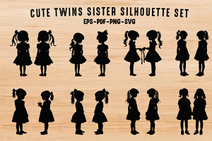 Cute Twins Sister Silhouette SVG Set, a Person Illustration by Gfx Expert Team