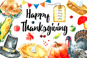 Watercolor Happy Thanksgiving set.