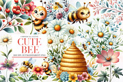 Cute Bee watercolor clipart, an Illustration by Designworld (Thumbnail 1 of 5)