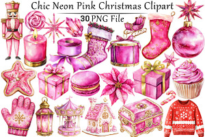 Chic Neon Pink Christmas Clipart