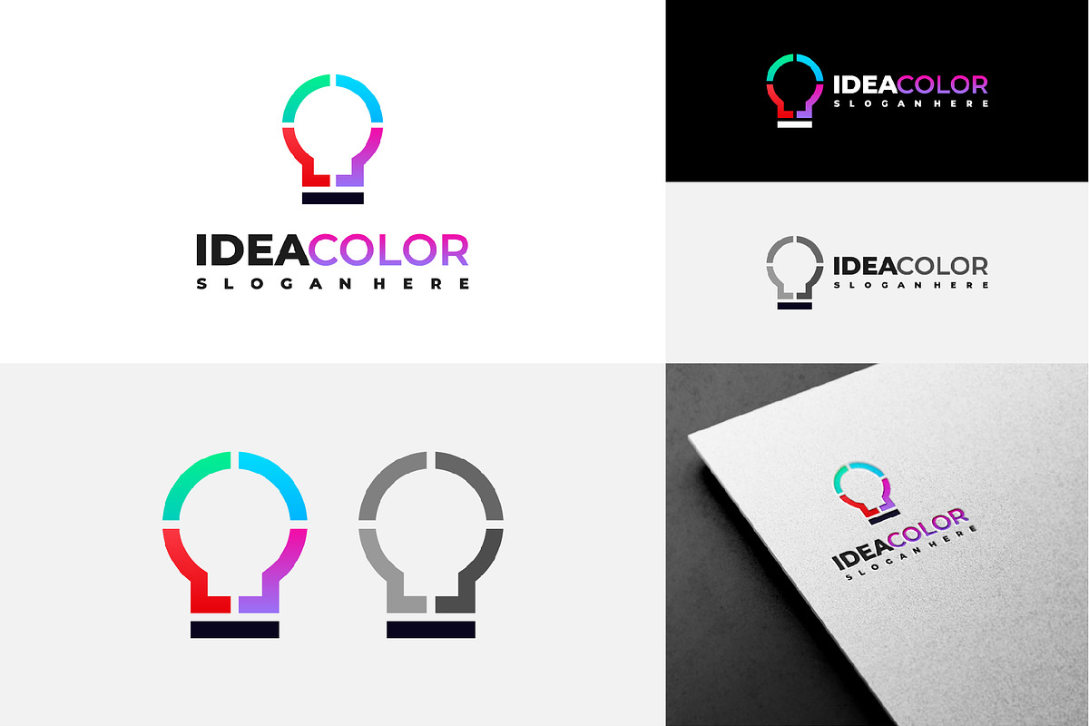 Set of Colorful lightbulb logo, a Branding & Logo Template by Lucky Creative (Photo 2 of 5)