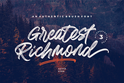 Greatest Richmond + 3 Alternates, a Script Font by azetypestudios.com (Thumbnail 1 of 18)