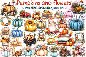 Pumpkins and Flowers Sublimation Cli, an Illustration by Sublimation Artist