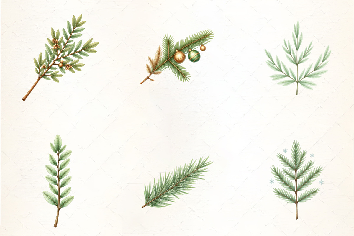 Winter Pine Branch Pattern Clipart, an Illustration by CrexoraLab (Photo 3 of 5)