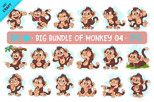 Big Bundle of Cartoon Monkeys 04., an Animal Illustration by KENO Mascots