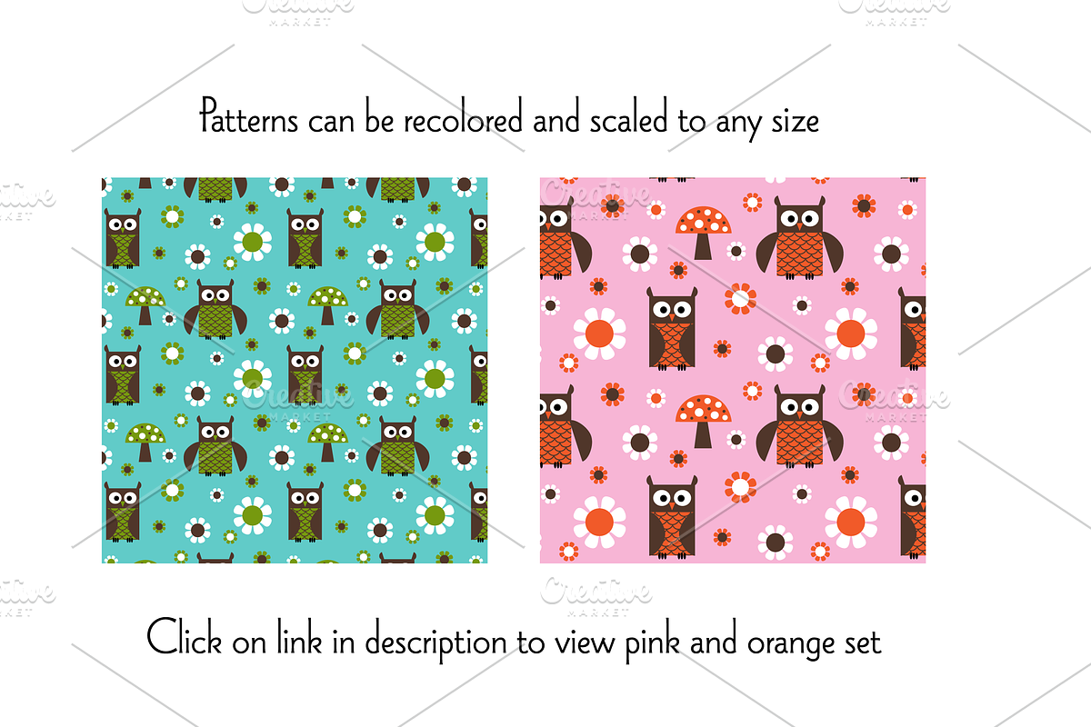Mushroom & Owl Patterns Blue/Green preview 5