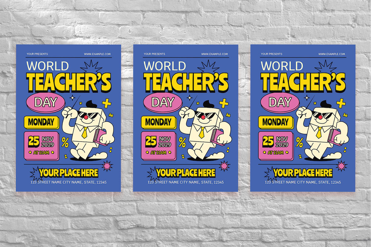 Retro World Teachers Day Flyer Set, a Flyer Template by Aiyari Graphic (Photo 3 of 3)