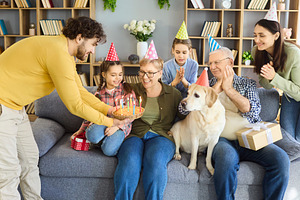 Family Birthday with Dog in Hat