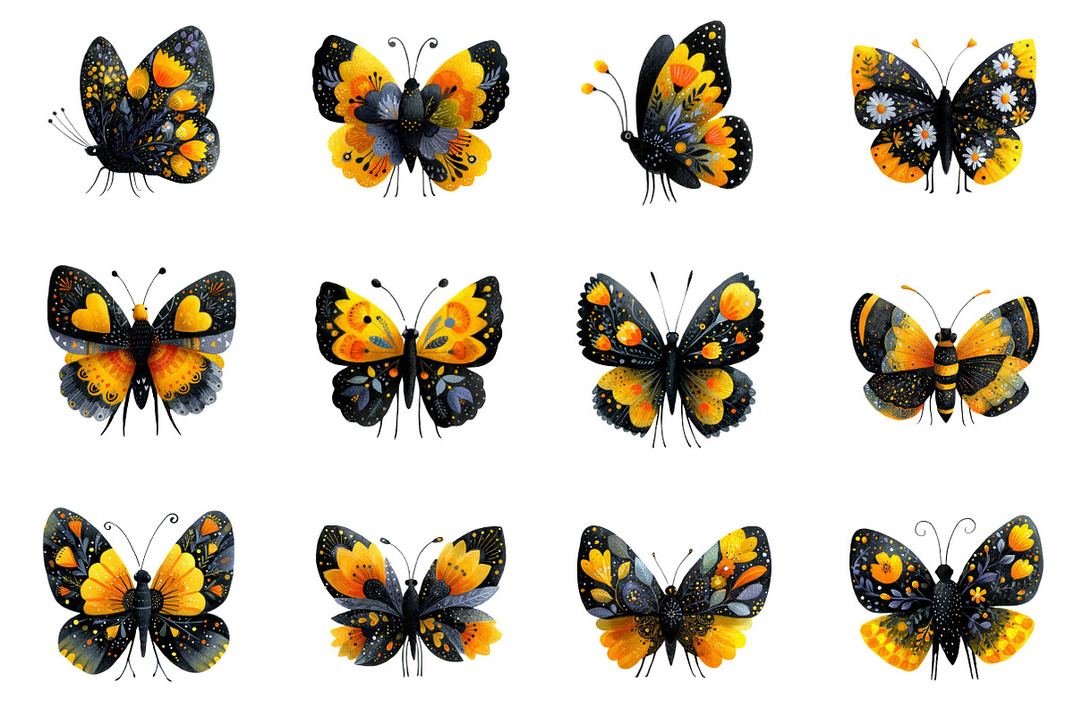 Watercolor Folk Art Butterfly Clipar, an Illustration by Dream Creation (Photo 3 of 4)
