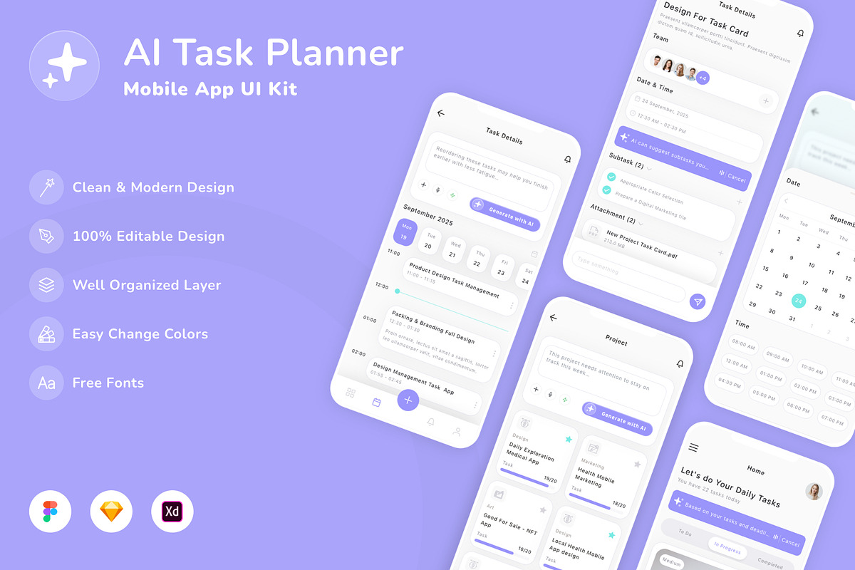 AI Task Planner Mobile App UI Kit, an UI Kit Template by Betush (Photo 2 of 2)