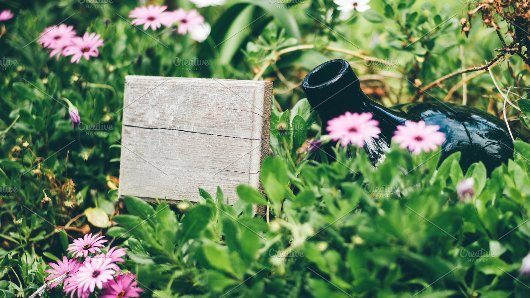 Garden mockup with wood sign, a Business Photo by SkyNext