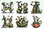 Whimsical Christmas Dog & Cat Bundle, an Illustration by Creative Art (Thumbnail 5 of 11)