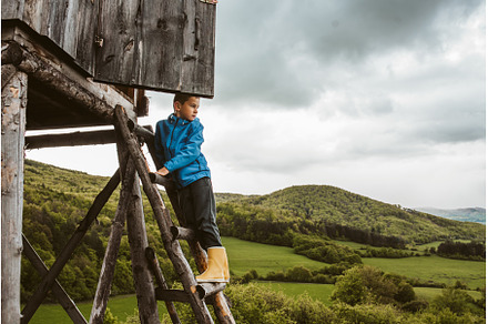 Boy on ladder of hunting blind, a Sports & Recreation Photo by HalfPoint
