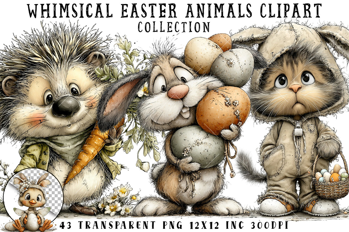 Whimsical Easter Animals Clipart, an Illustration by OK Design (Photo 1 of 6)