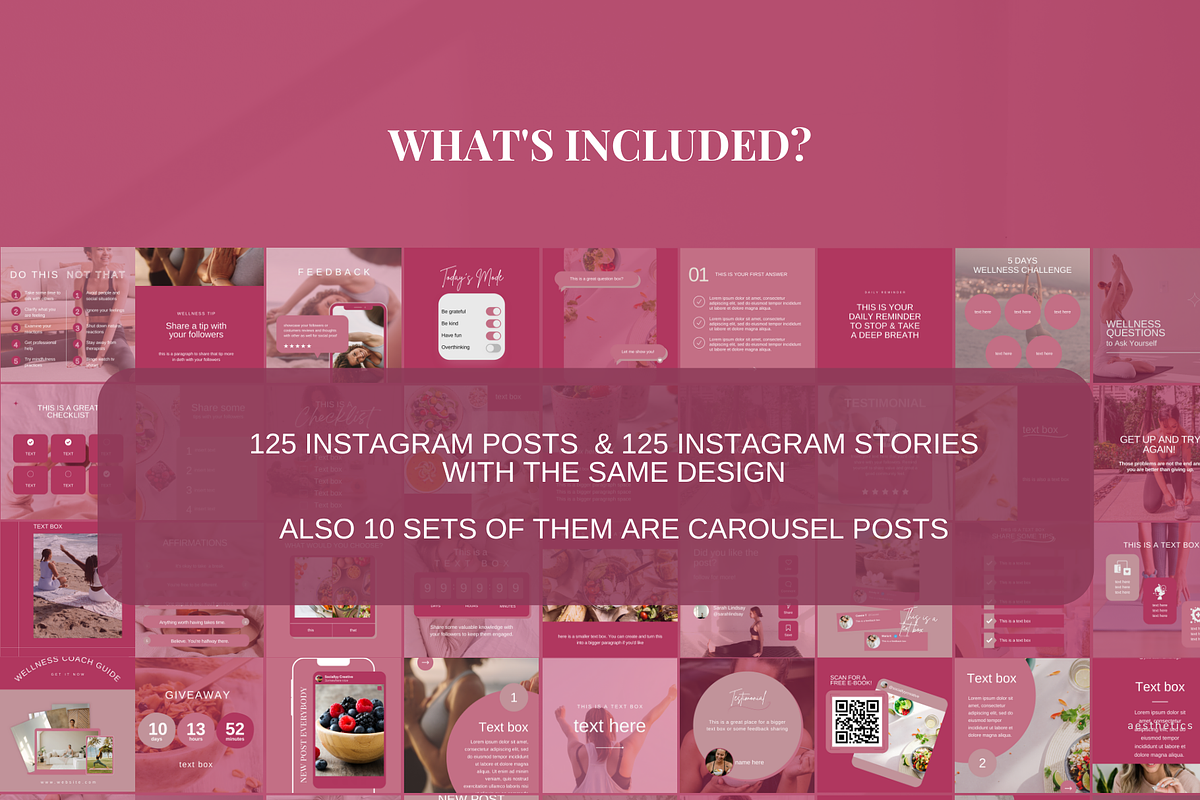 250 Pink Wellness Instagram Template, a Social Media Template by SociallyyCreative (Photo 2 of 10)