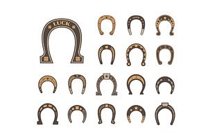 Horseshoes Good Luck Set. Metallic