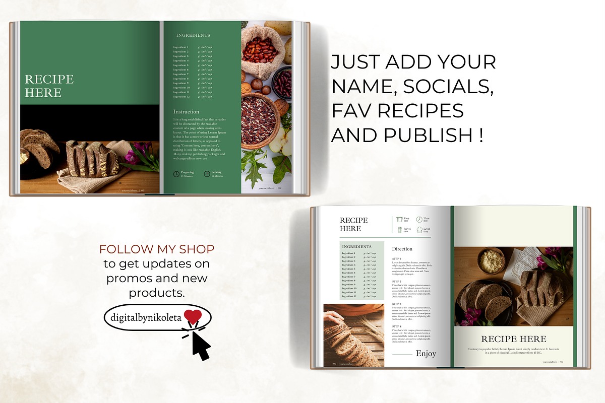 Green Recipe Pages Canva Template, a Poster Template by Digital By Nikoleta (Photo 3 of 9)