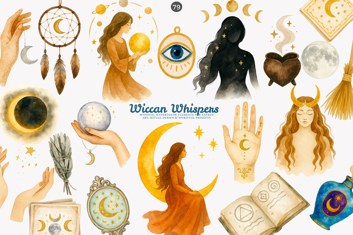 wiccan clipart mystical elements set, a Decorative Illustration by Patishop Art (Photo 1 of 10)
