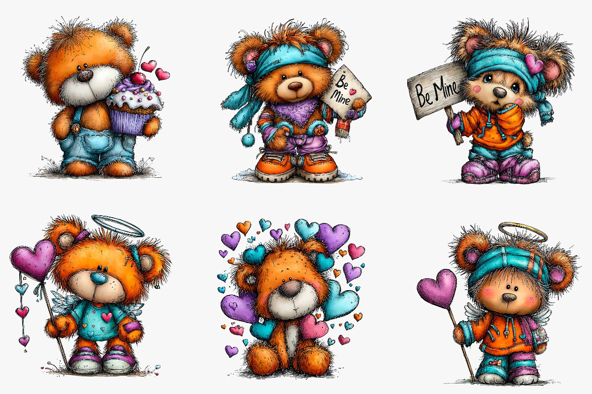 whimsical valentine teddy bear clipa, an Illustration by CreationArt (Photo 5 of 5)