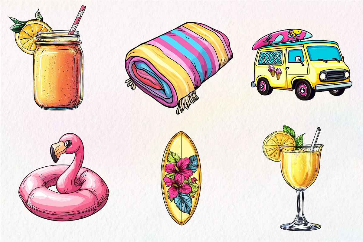 Watercolor Summer Vibe Clipart, an Illustration by CreationArt (Photo 3 of 5)