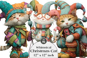 Whimsical Christmas Cat Clipart, an Illustration by DreamArtGraphic