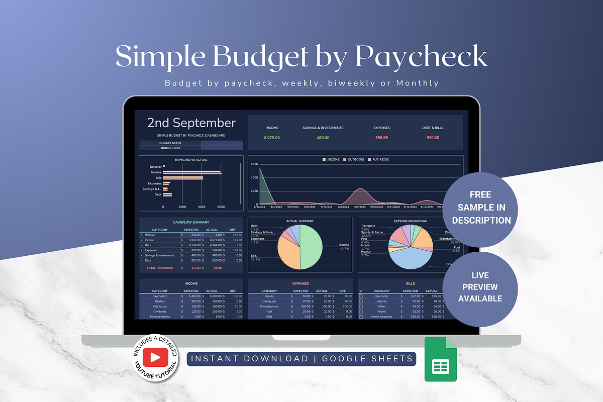 Simple Paycheck Budget - Darkmode, a Templates & Theme by The Creative Plans co (Photo 1 of 10)
