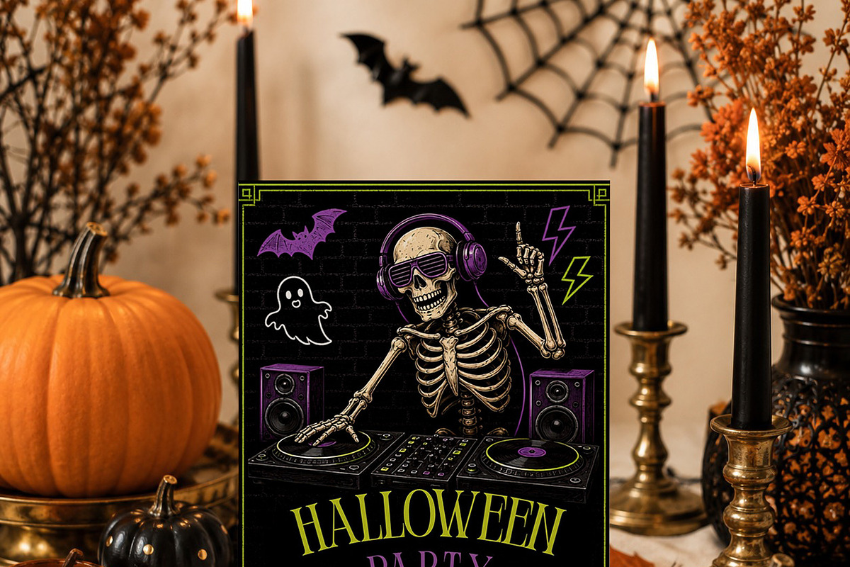 Halloween Skeleton DJ Party Template, an Invitation Template by Arslan (Photo 2 of 5)