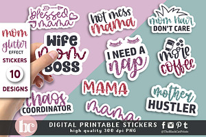 Mom Stickers Glitter Effect PNG EPS