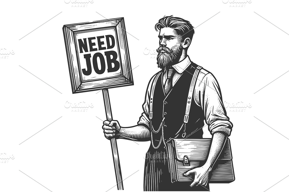 Unemployed Man Holding I Need a Job, a Person Illustration by AlexArt