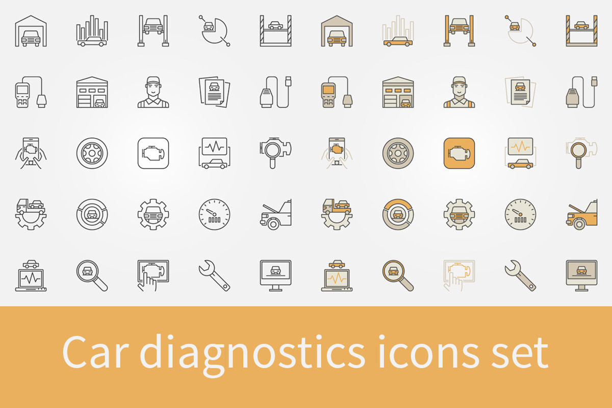 Car diagnostics icons set, an Outline Icon by Venomous Vector ...