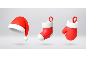 3D Red santa hat, christmas stocking, an Object Illustration by Abscent