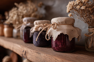 Rustic glass jars with preserves, a Food & Drink Photo by MistyDay