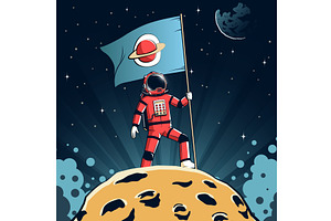 Astronaut stands on an asteroid, an Illustration by Agor2012 shop