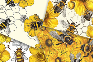 Seamless Honey Bee Digital Paper