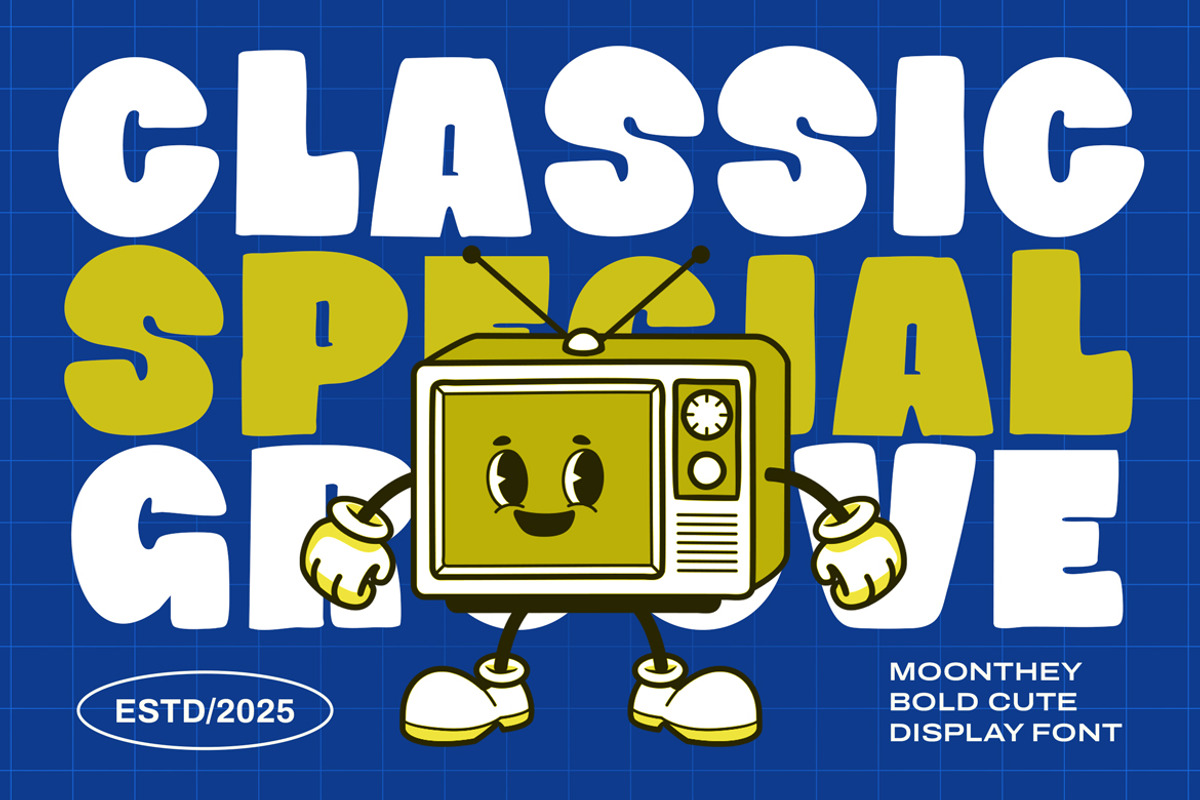 Moonthey – Bold Cute Retro Display F, a Sans Serif Font by kangfont Studio (Photo 3 of 10)