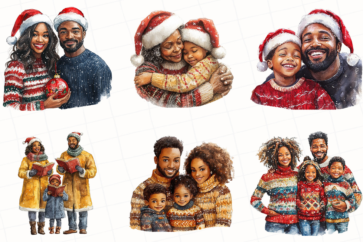 Black Family Christmas Eve Clipart, an Illustration by OK Design (Photo 3 of 5)