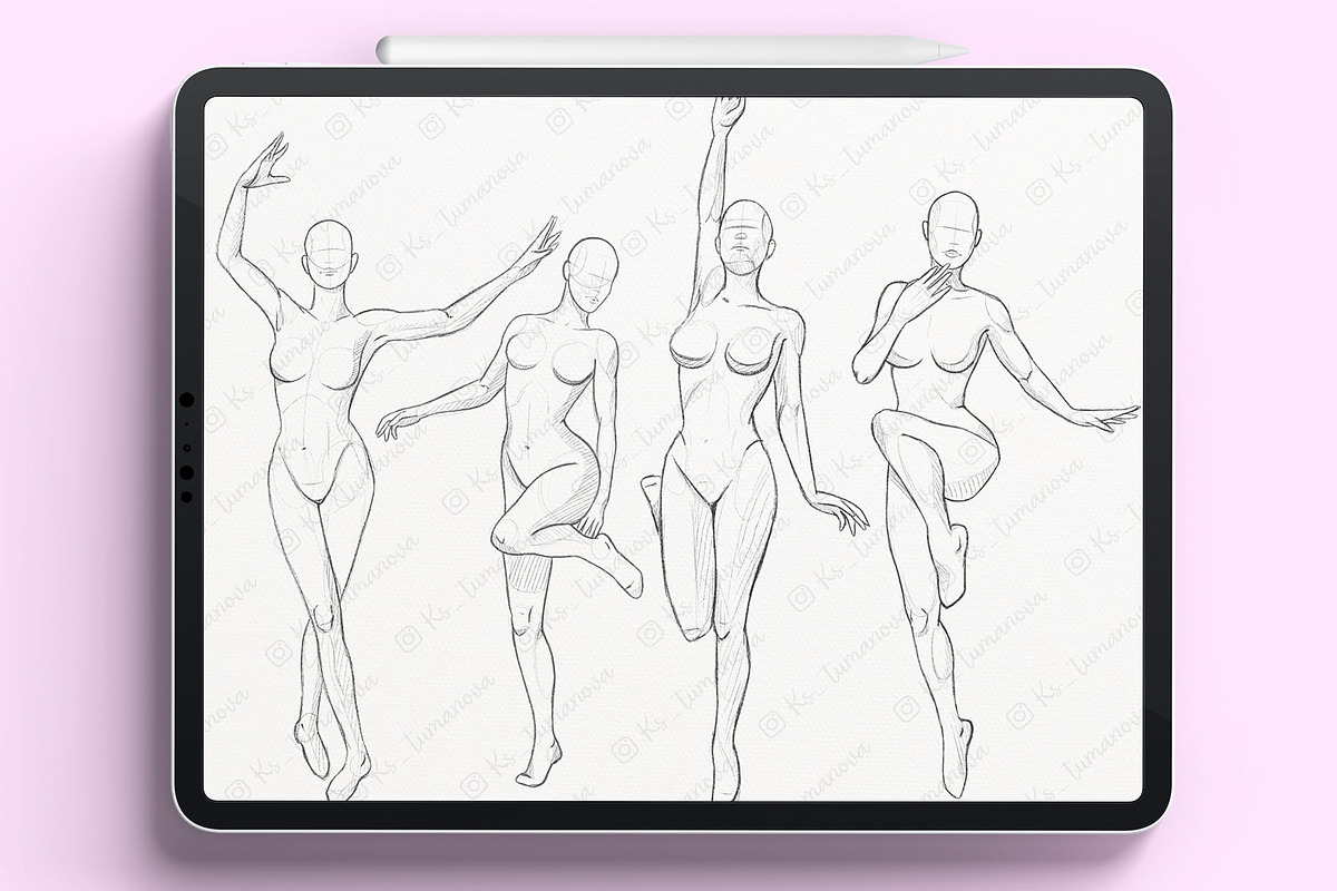 Procreate dynamic female pose stamps, a Brush Add-On by KsTumanova (Photo 2 of 3)