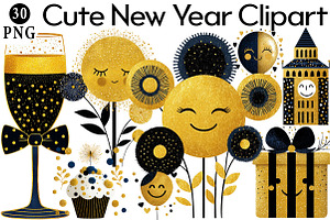 Cute New Year Clipart, an Illustration by Daily.Designs