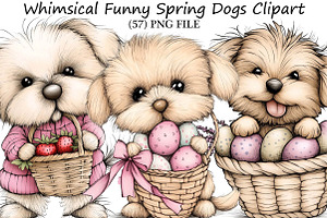 Whimsical Funny Spring Dogs Clipart, an Illustration by DreamPrint404