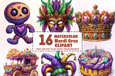 Mardi Gras Sublimation Clipart, an Illustration by Watercolor design