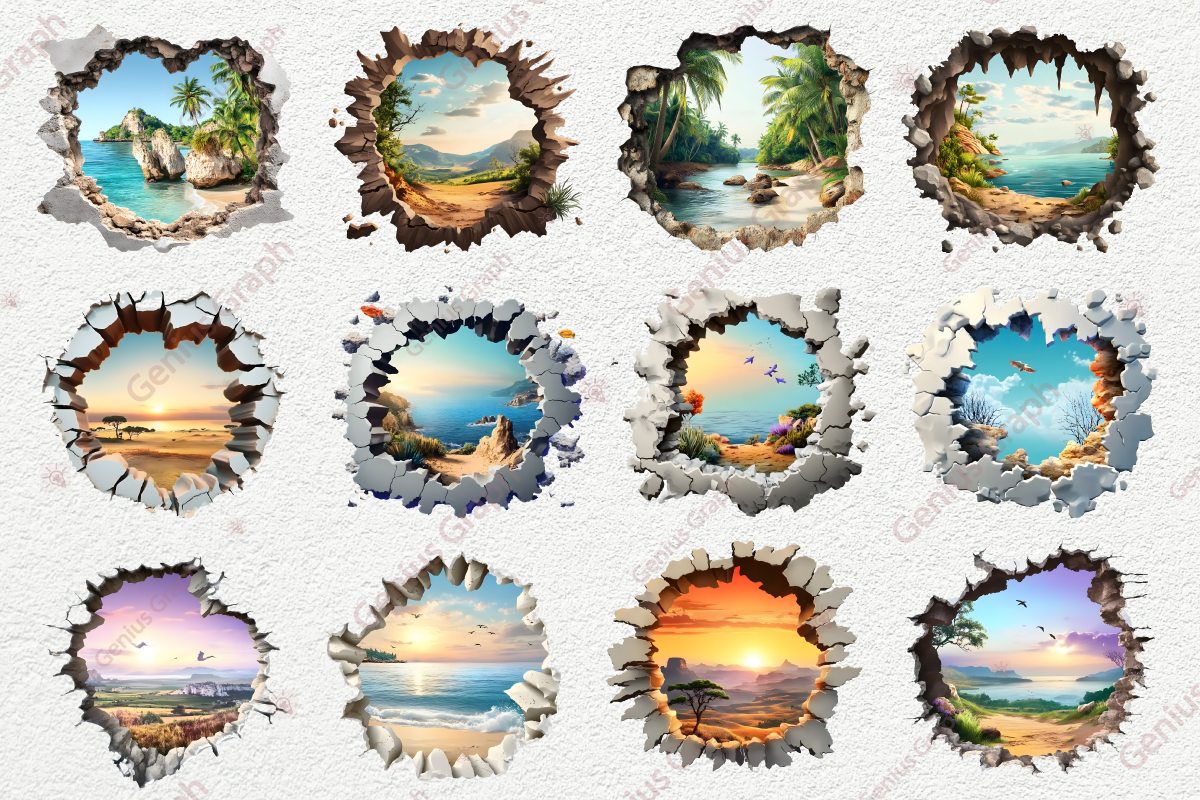 Landscapes 3D Hole Clipart Bundle, an Object Graphic by Genius Graph (Photo 2 of 3)