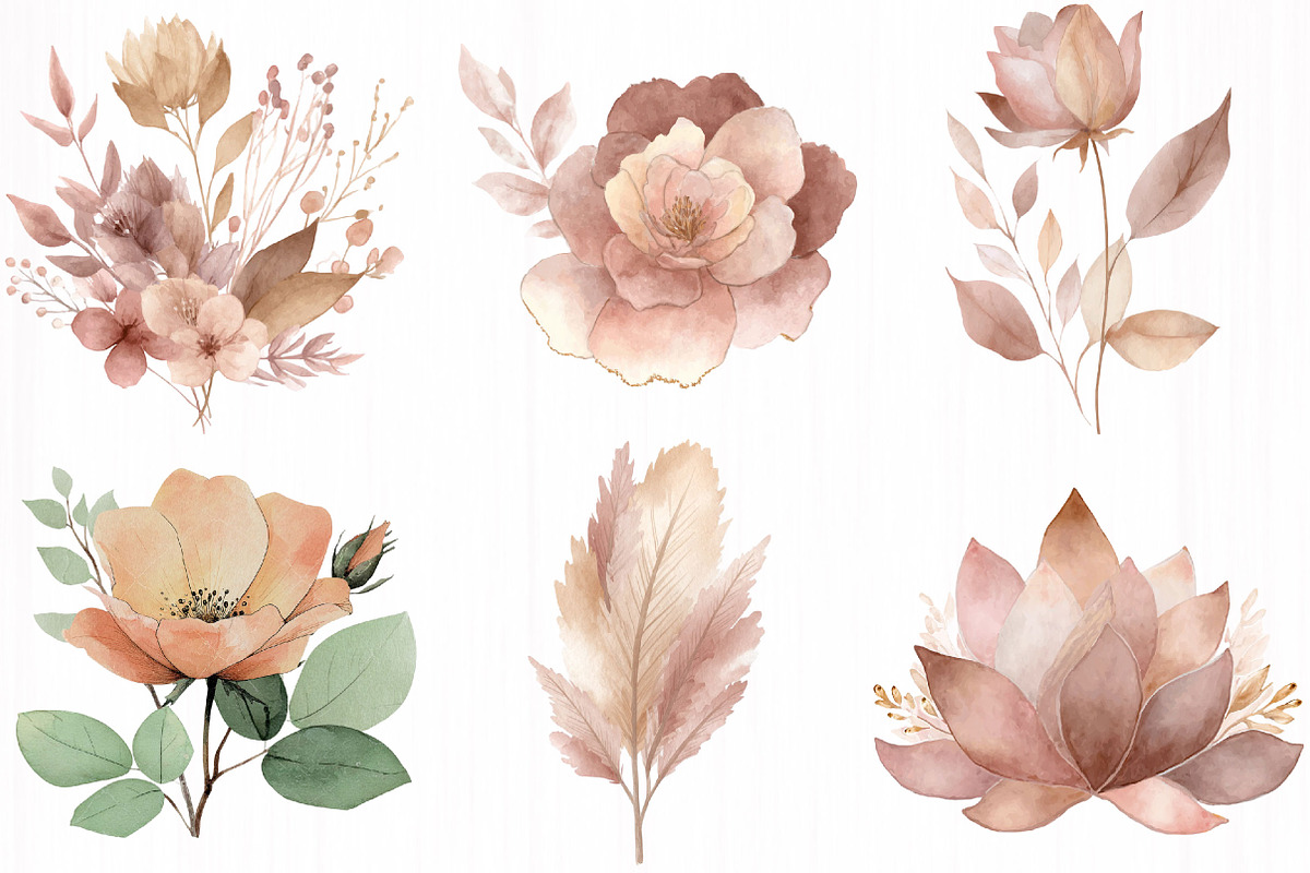 Watercolor Boho Floral Elements, an Illustration by DreamCafeArt (Photo 2 of 7)