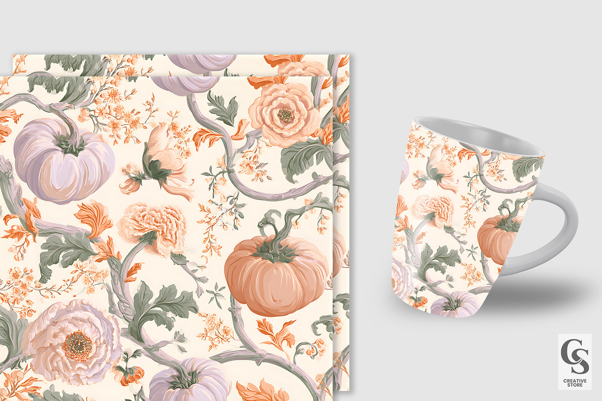 Pastel Fall Chinoiserie Pattern, a Pattern Graphic by Creative Store (Photo 3 of 5)