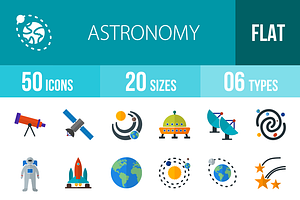 50 Astronomy Flat Multicolor Icons