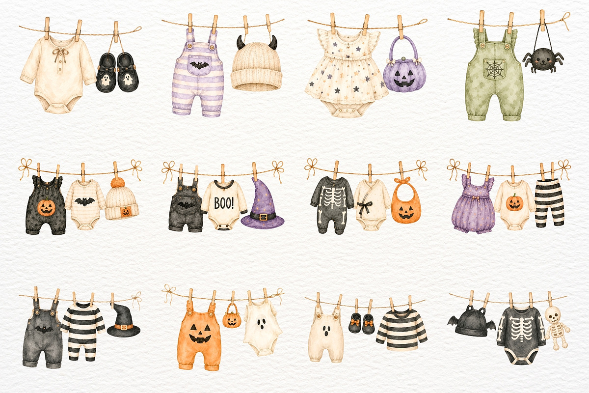 Halloween Clothesline Baby Shower, a Seasonal Illustration by SugarCloudStudioArt (Photo 4 of 5)