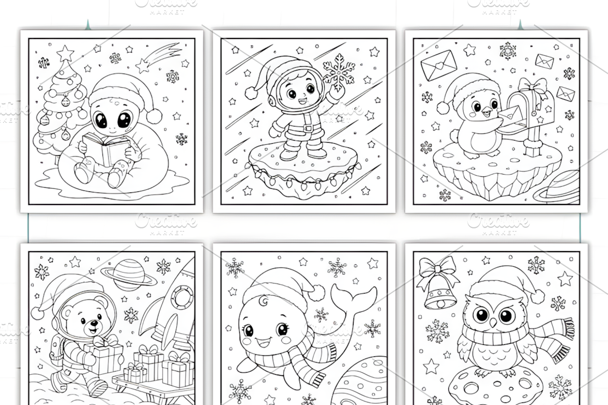 Xmas in Space Bold & Easy Coloring, a Seasonal Illustration by Coco Bloom (Photo 3 of 3)
