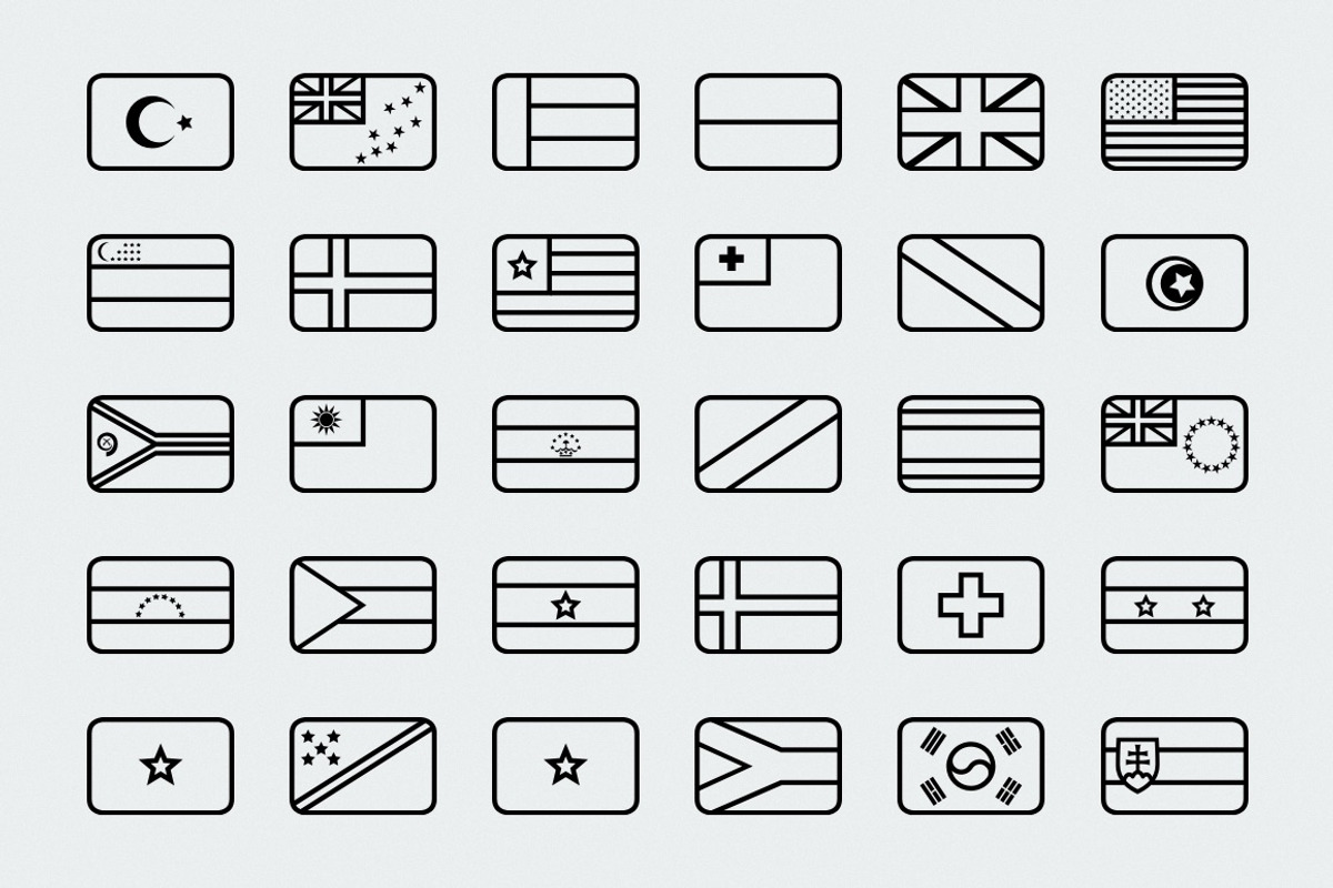 Outline rounded world flags