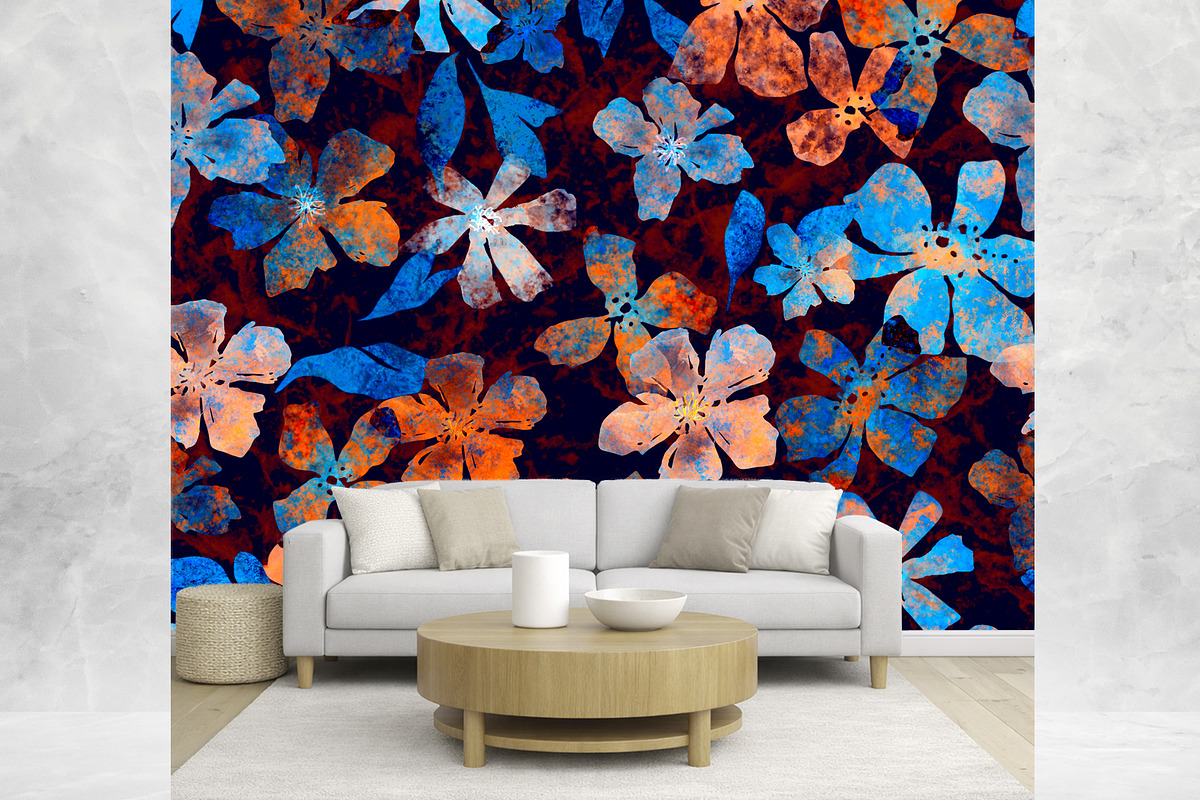 Blue & Orange Floral Pattern, a Pattern Graphic by MartinShop (Photo 5 of 10)