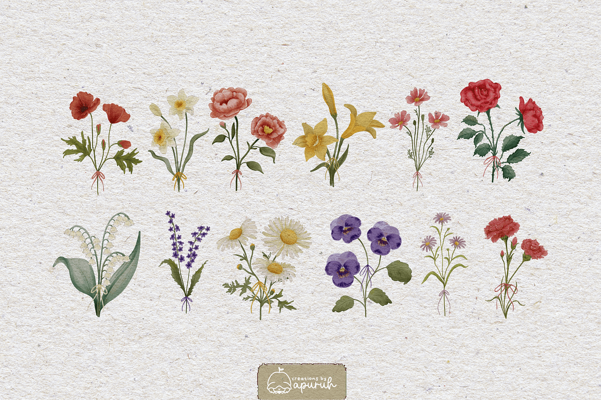 Flower Birth Month Watercolor, a Decorative Illustration by creationsbyapuruh (Photo 2 of 7)
