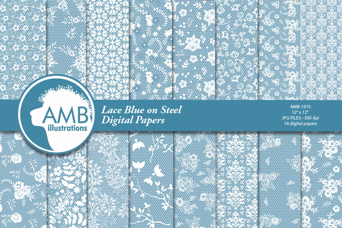 Blue lace Digital papers AMB-1915, a Pattern Graphic by AMBillustrations (Photo 1 of 2)